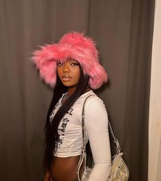 Faux fur pink luxury hat Pink Brimmed Bucket Hat For Winter, Pink Wide Brim Mini Hat For Winter, Trendy Winter Mini Bucket Hat, Trendy Winter Faux Fur Hat, Trendy Mini Bucket Hat For Winter, Trendy Faux Fur Winter Hat, Pink Winter Bucket Hat With Short Brim, Pink Winter Bucket Hat, Pink Winter Bucket Mini Hat