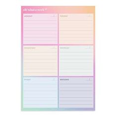 a pink and blue weekly planner on a white background