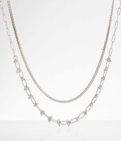 "Boutique By BKE 2 Pack Chain Necklace Set - Silver 14-19;20-25, Women's Silver Small chain necklace length measures 18" Large chain necklace length measures 20". Apparel & Accessories" Silver Chain Link Layered Necklace, Trendy Double Strand Chunky Chain Necklace, Trendy Double Strand Necklace With Chunky Chain, Double Strand Metal Necklace With Silver Chain, Double Strand Necklace With Silver Chain, Double Strand Silver Chain Necklace, Silver Double Strand Charm Necklace, Metal Link Layered Necklace With Adjustable Chain, Silver Double Chain Charm Necklaces