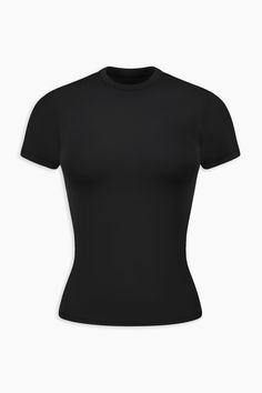 Introducing our latest essential: The Aesbody Fitted T-Shirt by ANTHEIA®. Elevate your activewear with this meticulously crafted top, designed to seamlessly blend luxury and performance. Crafted with a blend of premium fabrics, including LYCRA® imported from the USA, this t-shirt represents the culmination of over 365 days of dedicated refinement. Our proprietary fabrics ensure unparalleled comfort and style, ensuring you look and feel your best during every workout. Additionally, this t-shirt f Lycra Tops Style, Fitted T Shirt Women, Tops White Background, Tight Black Shirt, Black Shirt Women, Must Have Clothes, Basic Black Top, Black Shirt Outfits, Aesthetic Tops