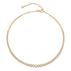 This gold choker is set with round cut diamonds in 18k gold cushion settings. It's perfect for layering or wearing on its own for a bold look. Diamond Choker Necklace, Bold Necklace, Gold Cushions, Diamond Choker, Gold Bead Necklace, Cushion Diamond, Gold Choker, Pear Shaped Diamond, Fine Jewelry Designers