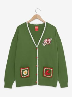 Cozy up in adorable style with this Strawberry Shortcake sweater! Featuring an embroidered design of Strawberry on the chest  the front also includes crocheted flower and berry pockets. With an embroidered design of Custard on the back  this cardigan includes strawberry buttons and a scalloped hem  perfect for any season.A BoxLunch Exclusive!54% rayon; 23% recycled polyester; 23% nylonListed in women's plus sizes; unisex silhouetteWash cold with like colors; dry lowImported Casual Winter Cardigan With Floral Embroidery, Casual Cotton Cardigan With Floral Embroidery, Casual Embroidered Knit Cardigan, Cute Embroidered Cotton Cardigan, Casual Embroidered Knit Outerwear, Fall Floral Embroidered Cotton Cardigan, Casual Embroidered Cotton Cardigan, Casual Cotton Embroidered Cardigan, Casual Cotton Outerwear With Floral Applique