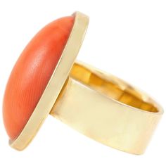 Cocktail ring finely crafted in 14 k gold with a coral. Classic ring to wear it for day and going out. Circa 1970. Modern Orange Oval Rings, Elegant Oval Coral Rings, Elegant Coral Oval Rings, Formal Coral Ring, Classic Ring, Cocktail Ring, Cocktail Rings, Wear It, Gemstone Rings