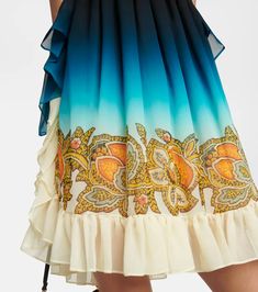 Off Shoulder Printed Silk Minidress in Blue - Etro | Mytheresa Silk Summer Dress With Tiered Skirt, Summer Silk Dresses With Tiered Skirt, Silk Tiered Skirt Summer Dress, Silk Dresses With Flowy Tiered Skirt, Flowy Tiered Silk Dress, Silk Ruffled Tiered Dress, Silk Ruffled Tiered Skirt Dress, Silk Dress With Ruffles And Tiered Skirt, Flowy Silk Tiered Skirt Dresses