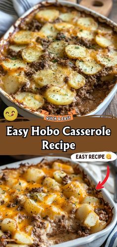 an easy casserole recipe with potatoes and meat in it is ready to be eaten