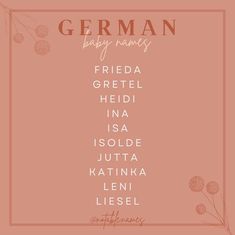 the german language for baby names on a pink background with flowers and leaves in it