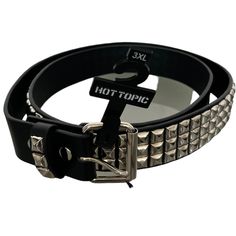 Hot Topic 3 Row Pyramid Belt In Black & Silver Size 3xl Man Made Materials Silver Buckle With 3 Rows Of Silver Pyramids Approximate Belt Width: 2" Approximate Belt Length: (Excluding Buckle) 55" New With Tag Scene Belt, Masc Fashion, Digital Closet, Belt Length, Emo Goth, Hot Topic, Pyramid, The Row, Black Silver