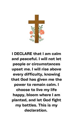 a cross with the words i declare that i am calm and peaceful