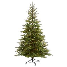 a small christmas tree with lights on it's base and stand in front of a white background