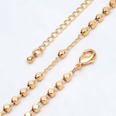 Material: 18K real gold plated brass, color not easily tarnish, lead nickel free Size: chain 1.5mm wide, bead size 3mm bracelet 15cm=6inches, then plus 5cm extender chain. You can adjust the bracelet length to be 6-8 inches. necklace 42cm=16.5 inches, then plus 5cm extender chain. You can adjust the necklace length to be 16-20 inches. Quantity: 1pc (bulk option avaiable) NOTE: wearing avoiding water can keep color bright longer. This link is for more gold chains: https://www.etsy.com/shop/Nbeads Cheap Gold Chain Bracelet With Extender, Brass Color, Necklace Length, Beaded Chain, Real Gold, Gold Chains, Anklets, Necklaces Bracelets, Free Size