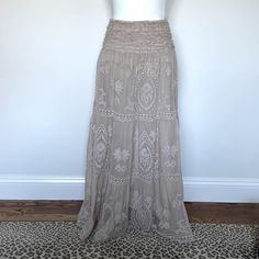 Haute Hippie Ivory Beaded And Embroidered Maxi Skirt. Size Xs. Smoked Waist Is 24” But Super Stretchy. Length Is 37”. In Perfect Pre-Owner Condition! Such A Gorgeous Party Piece!!! Maxi Skirts Summer, Hippie Skirts, Haute Hippie, Maxi Skirt, Womens Skirt, Skirt, Cream, Women Shopping