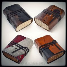 four different types of handmade leather notebooks