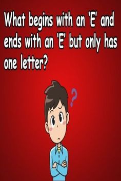 a cartoon character with the words what begins with an e and ends with an e but only has one letter?