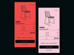 two red and black flyers with chairs on them, one for the price of each chair