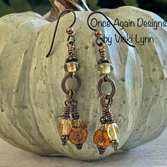 “Summer Haze” - Dangle Earrings Hand Created - Once Again Designs By Vicki Lynn Limited Edition Fun Earrings That Feature Beads In Warm Golden Yellow And Coppery Orange Tones Of Late Summer And Early Fall. This Pair: - Repurposed And Vintage Glass Beads. - New Czech Glass Flower Beads. - New Metal Findings And Bead Caps. - Tierracast Niobium Hypoallergenic French Hook Ear Wires With Copper Bead. - Length: Just Under 2-1/2” From Top Of Ear Wire To Longest Bead Drop. - Packaged In A Handmade Draws Bead Cap Earrings, Fall Beaded Earrings, Czech Beads Jewelry, Beading Earrings, Summer Haze, Handmade Bead Jewellery, Earrings Handmade Boho, Cottagecore Jewelry, Found Object Jewelry