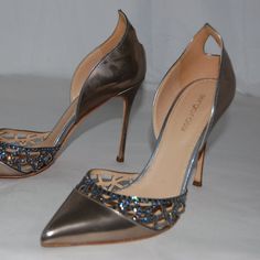 Sergio Rossi Excellent Condition Color: Silver Material: Metallic Leather Made In Italy Size: Eu 38.5 Us 8.5 Heel: 4.25" Inches Pointy Pumps, Sergio Rossi Shoes, Rossi Shoes, Leather High Heels, Sergio Rossi, Silver Material, Metallic Leather, High Heel, Shoes Women Heels