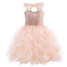 PRICES MAY VARY. Girls rose gold princess dress's style: sleeveless sparkly stretchy rose gold sequins top with layered handmade champagne swirls curly tulle, the fluffy princess dress with lining, halter type style tie around the neck, and the straps are adjustable. Girls birthday dress material: Girls tulle dress is absolutely adorable! It have a reasonable diameter top, with a loose tie (so you can adjust higher/lower as needed to fit your kid), and the bottom is layers and layers of tulle th Gold Tutu Dress, Princess Tutu Dresses, Sneaker Ball, Prom Outfit, Girls Tulle Dress, Girls Tutu Dresses, Kids Party Dresses, Birthday Girl Dress, Girls Formal Dresses