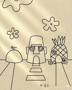 a drawing of a pineapple and a robot