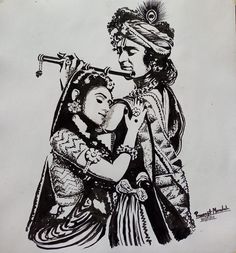 an ink drawing of a man holding a woman's head and looking at something