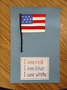 a piece of paper with an american flag on it that says i see red, i see blue