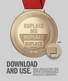 a gold medal with red ribbon on the front and back side - medals print templates