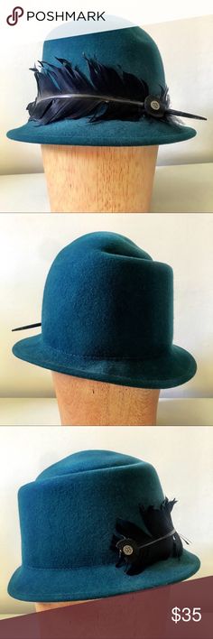 NWT Brixton Teal Felt Hat with Feather 57cm Gorgeous teal felt hat with black feather detail. NWT size Medium 57cm. Brixton Accessories Hats Fitted Fedora With Curved Brim For Derby, Fitted Fedora With Short Brim For Derby, Fitted Wide Brim Hat For Derby, Adjustable Fur Felt Cloche Hat With Flat Brim, Fitted Short Brim Hat For Derby, Curved Brim Hats For Winter Derby, Fitted Cloche Hat With Short Brim, Curved Brim Derby Hat For Winter, Winter Derby Hats With Curved Brim