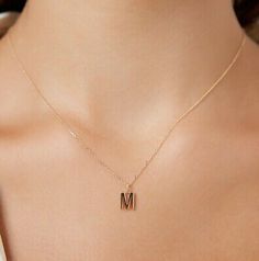 Premium 14K SOLID YELLOW GOLD INITIAL NECKLACE, LETTER M NECKLACE, Fine Jewelry M Letter Necklace, Letter M Necklace, Classy Minimalist, M Necklace, Gold Initial Necklace, M Letter, Initial Necklace Gold, Gold Locket, Letter M