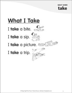 what i take worksheet with pictures and words to help students learn how to read