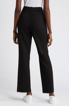 Creases down the front subtly elevate these classic trousers rendered in a bootcut silhouette. Zip fly with hook-and-bar closure Front slant pockets; back welt pocket 62% polyester, 33% viscose, 5% spandex Dry clean Imported Elegant Bottoms With Welt Pockets And Straight Silhouette, Elegant Flare Dress Pants For Formal Occasions, Elegant Flare Bottoms For Formal Occasions, Formal Fitted Bottoms With Straight Silhouette, Fitted Straight Silhouette Bottoms For Formal Occasions, Office Pants With Welt Pockets And Straight Silhouette, Tailored Straight Silhouette Office Bottoms, Tailored Straight Silhouette Bottoms For Work, Classic Straight Silhouette Bottoms For Office Wear