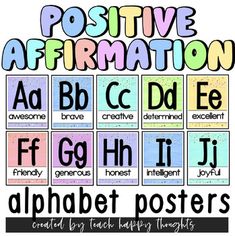 an alphabet poster with the words positive affirmation