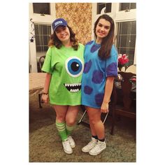 two girls dressed up as monsters for halloween