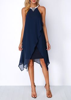 Asymmetric Hem Embellished Neck Chiffon Overlay Dress | Rotita.com - USD $35.74 Summer Chiffon Dress With Overlay, Layered Chiffon Party Dress, Asymmetrical Chiffon Summer Dress, Sheer Sleeveless Flowy Chiffon Dress, Summer Evening Chiffon Dress With Overlay, Spring Chiffon Dress With Overlay, Fitted Chiffon Dress With Overlay, Elegant Summer Chiffon Dress With Asymmetrical Hem, Flowy Chiffon Dress With Asymmetrical Hem For Party