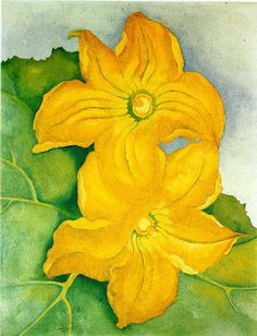 a painting of a yellow flower with green leaves