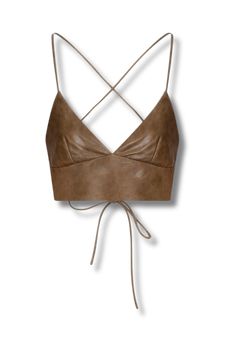 women crop top for perfect summer fit, made from genuine soft leather and soft lining for a comfortable wear cute and stylish fit perfect for a going out outfit or date night outfit, backless with closure of spaghetti strap wrap for a perfect slimfit Luxury Spaghetti Strap Crop Top For Night Out, Luxury Brown Tops For Night Out, Luxury Brown Top For Night Out, Luxury Bra-friendly Crop Top, Luxury Brown Leather Tops, Chic Strappy Crop Top For Night Out, Strappy Crop Top With Crisscross Straps For Night Out, Chic Crop Top With Strappy Back, Chic Crop Top With Crisscross Strappy Back