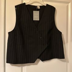 Nwt - H&M Asymmetric-Front Suit Vest Size Large Measurements In The Pics Fits Large And Runs Shorts Pinstripe Vest Dog Friendly Home - Non Smoker. Pinstripe Vest, Non Smoker, Black Vest, Suit Vest, Dog Friendly, Dog Friends, H&m, Womens Tops, Ootd