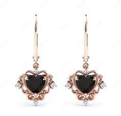 We are Pleased to welcome you in our Store-    TheLesBijoux Short Description about the item-  This Earrings is Made With a Heart Cut Black Onyx Gemstone and the accented stones in this Pendant., are the Moissanite to adorn the look of this beautiful Pendant.. a unique piece to wear occasionally or can be used regularly. Can be offered as a gift to your loved ones, to make them feel special. MATERIAL AVAILABILITY- ( 925 Sterling Silver/ 14k solid gold(white gold / rose gold / yellow gold?  950 Solid Platinum  We make sure that you know that you're getting high quality hand-made crafted jewelry when you purchase items from our store. This beautiful Earrings is made to order. Available in all the Required Materials. ( 925 Sterling Silver/ 14k/18k solid gold(white gold / rose gold / yellow go Luxury Vintage Black Clip-on Earrings, Vintage Wedding Earrings, Wedding Earrings Vintage, Black Onyx Earrings, Earrings Antique, Filigree Earrings, Onyx Earrings, Onyx Gemstone, Women Art