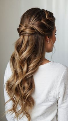 #fashion, #style, #haircare, #beauty Long Hair With Braids Half Up, Wedding Hairstyles For Long Hair How To, Boho Half Up Half Down Hairstyles Bridal, Rehearsal Dinner Hair For Bride Half Up Half Down, Wedding Hairstyles Summer, Down Style Wedding Hair, Half Up Half Down Hair Wedding Bride, Beach Bridal Hair Half Up, Bridal Hairstyles For Straight Hair