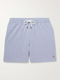 Shop POLO RALPH LAUREN Mid-Length Straight-Leg Striped Cotton-Blend Seersucker Swim Shorts, Explore the latest in-season POLO RALPH LAUREN collection today on MR PORTER Outfits Hombre, Men's Swimwear, Ralph Lauren Logo, White Swimsuit, Ralph Lauren Shorts, Ralph Lauren Collection, Ralph Lauren Outfits, Monokini, Mens Swimwear