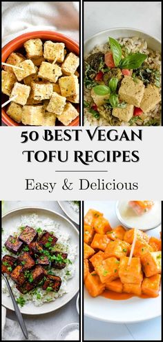 Collage of Best Vegan Tofu Recipes Easy Delicious Tofu Recipes, Easy Vegan Tofu Dinner, Tofu Freezer Meals, Tofu Seasoning Recipes, What To Do With Tofu, What To Make With Tofu, Tofu Crockpot Recipes, Easy Tofu Recipes For Beginners, Sweet Tofu Recipes