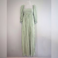 Anthropologie Faithfull The Brand Brisa Midi Dress Green Gingham Xs Kivotos Check Puff Sleeves Pull Over Design Smocked Bust Stretchy Midi/Maxi Length Size Xs Nwt Cottagecore, Peasant, Modest, Feminine, Preppy Modest Feminine, Midi Dress Green, Green Gingham, Faithfull The Brand, Green Midi Dress, Anthropologie Dress, Puff Sleeves, Smocking, Gingham