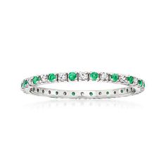 Ross-Simons - .17ct t. w. Emerald, .14ct t. w. Diamond Eternity Band Ring in Gold. Size 8. An always classic combination, this eternity band shimmers with .17 ct. t. w. round emeralds between .14 ct. t. w. diamond rounds. Set in 14kt white gold. 1/16" wide. Diamond and emerald eternity band. Emerald birthstones are the perfect gift for May birthdays. May Birthdays, Emerald Eternity Ring, Emerald Eternity Band, Jewelry Presentation, Silver Eternity Ring, Emerald Wedding Band, Emerald Earrings Drop, Emerald Birthstone, Diamond Eternity Band