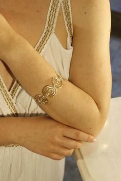 Greek Arm decoration, Goddess Greek Ancient Design. Ideal also for Kid's armband. To view full collection, visit our Instagram page @ancientclothing.plaka.athens. Don't hesitate to contact me if you have any questions. Greek Mythology Accessories, Ancient Greek Jewelry Aesthetic, Grecian Accessories, Gold Spiral Bohemian Bracelets, Bohemian Gold Spiral Bracelet, Bohemian Gold Spiral Bracelets, Greek Jewelry Aesthetic, Greek Goddess Bracelet, Plaka Athens