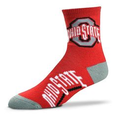 Update your fan gear with this Ohio State Buckeyes quarter-crew socks from For Bare Feet. PRODUCT FEATURES Team logo & colors Stretch fabric Ribbed cuffs FIT & SIZING Fits men's shoe size 8-13 FABRIC & CARE Acrylic, polyester, rubber, spandex Machine wash Imported Quarter Socks, Minnesota United Fc, New York City Fc, Nba Hats, Color Crew, Logo Name, Sporting Kansas City, Men's Shoe, Red Logo