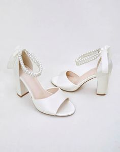 Ivory Satin Block Heel Wedding Sandals, Women Shoes, Bridal Heels Bridal Shoes Elegant High Heels, White Pearl Embellished Wedding Shoes For Bridesmaids, Elegant Pearl Embellished Block Heels, Summer Pearl High Heels, Block Wedding Heel, Pearl Embellished Low Heels For Summer, Pearl Open Toe Heels For Evening, Party Heels With Pearl Material And Open Toe, Pearl Embellished Wedding Shoes For Prom