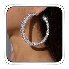 PRICES MAY VARY. Silver hoop earrings are made of good quality alloy and rhinestone,metal surface is well polished & beautiful finish,shine with beauty and elegance,doesn't turn your ear green at all.If you want to have a earring suitable for matching,this round earring is your ideal choice. Rhinestone hoop earring is comfy for ears and you can wear it for a long time without feeling the pressure by sparkle rhinestone earrings. Hoop earrings jewelry with an inner diameter of 6cm/2.36in, has silv Trendy Alloy Hoop Earrings For Parties, Alloy Crystal Drop Earrings For Party, Party Alloy Crystal Drop Earrings, Hoop Alloy Jewelry For Party, Single Hoop Earring In Alloy For Parties, Party Hoop Earrings Made Of Alloy, Party Hoop Alloy Jewelry, Round Alloy Earrings For Parties, Trendy Hoop Earrings Made Of Alloy