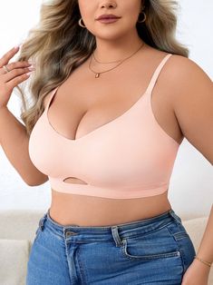 Plus Size Simple Seamless Hollow Out Wireless Bra Pink Pink / XL This Women's Plus Size Simple Seamless Hollow Out Wireless Bra is made from high-quality polyamide. The hollow-out design adds a stylish element and enhances breathability. Removable padding ensures comfort for all-day wear. Adjustable straps provide a perfect fit. Specifically designed for plus-size women, it offers proper support and a comfortable fit, making it an essential piece in your wardrobe. Material: Polyamide Buc... Front Closure Bra, Everyday Bra, Wireless Bra, Pink Bra, Pink Pink, Lace Bra, Adjustable Straps, Everyday Wear, Comfort Fit