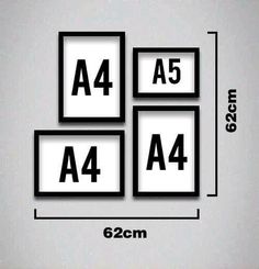 four square frames with the letters a5, a4 and a4 in them