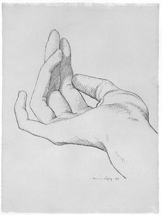 a pencil drawing of two hands holding each other's fingers, with one hand reaching for the other