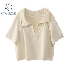 SPECIFICATIONSYarn Thickness: Fine yarnThickness: STANDARDStyle: CasualSleeve Style: RegularSleeve Length(cm): ShortSeason: SummerPercentage of Material: 51%-70%Pattern Type: SolidPattern: Loose-fittingOrigin: CN(Origin)Model Number: 2911Material Composition: CottonMaterial: CottonGender: WOMENCollar: V-NeckClothing Length: RegularBrand Name: Mina buy funnyAge: Ages 18-35 Years Old Korean Shorts, Yellow Swimsuits, Sweaters Women, Vintage Crop Tops, Collars For Women, Crop Top Sweater, Knitting Women Sweater, One Piece Swimwear, Women Swimsuits