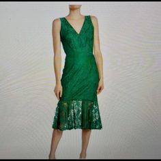 Ordered This Dress Thinking It Was My Size But I Should Have Stuck With My Usual. Beautiful Dress, New With Tags. Elegant Green Midi Dress With Lace Trim, Elegant Green Lace Midi Dress, Sleeveless Green Lace Midi Dress, Green Lace Midi Dress For Formal Occasions, Chic Green Lace Midi Dress, Chic Green Lace Dress, Elegant Green Sleeveless Lace Dress, Elegant Green Midi Lace Dress, Green Lace V-neck Midi Dress